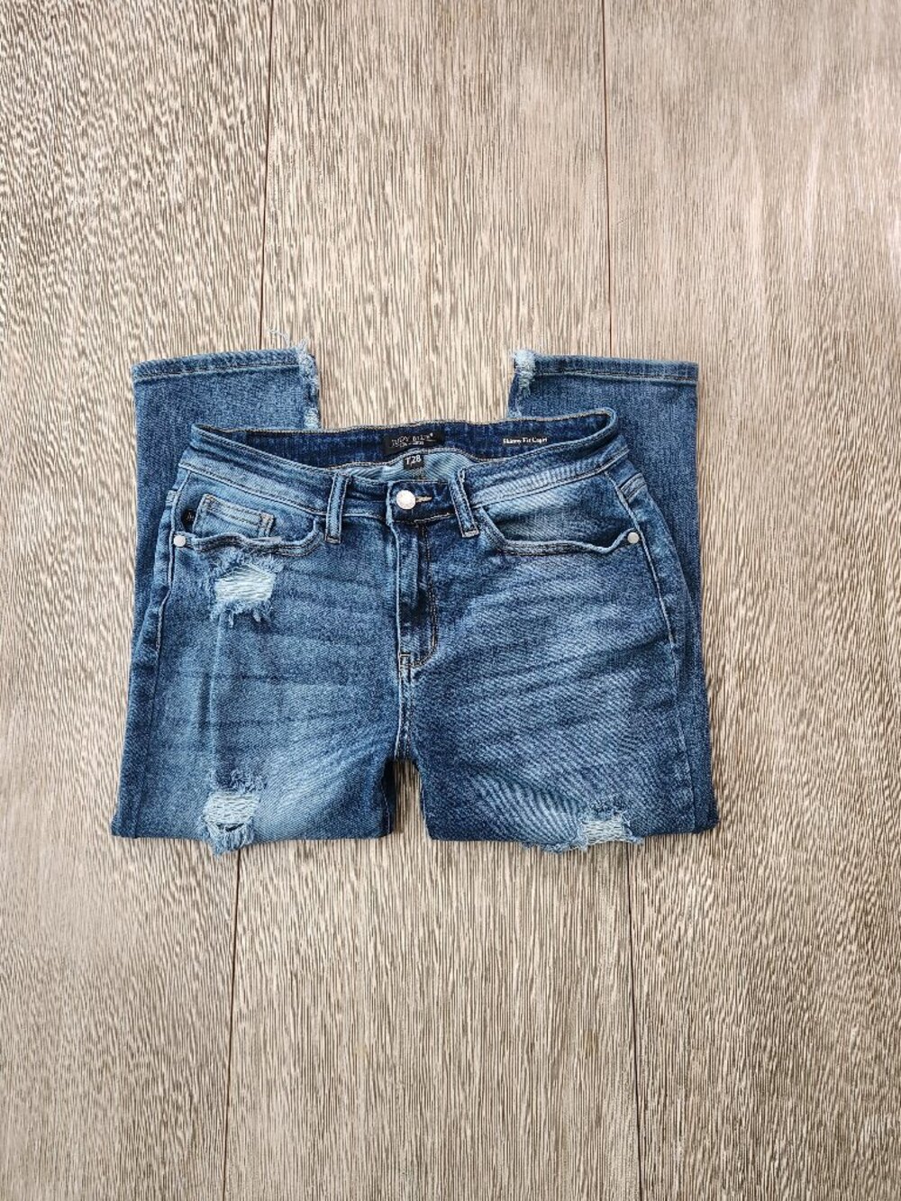 Judy Blue Mid Rise Skinny Capri Distressed Denim Jeans (Size: 7/28)